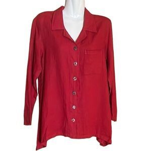 California Threads womens top S‎ 100% linen USA asymmetrical hem red boho NWT